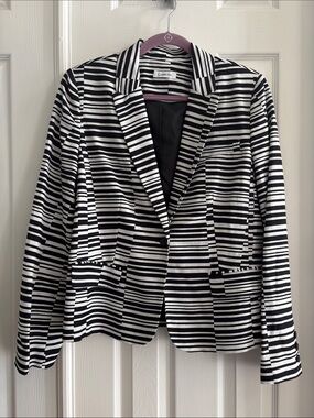 Calvin Klein Linen blend Black & White tailored Stripe Womens Blazer Suit Jacket
